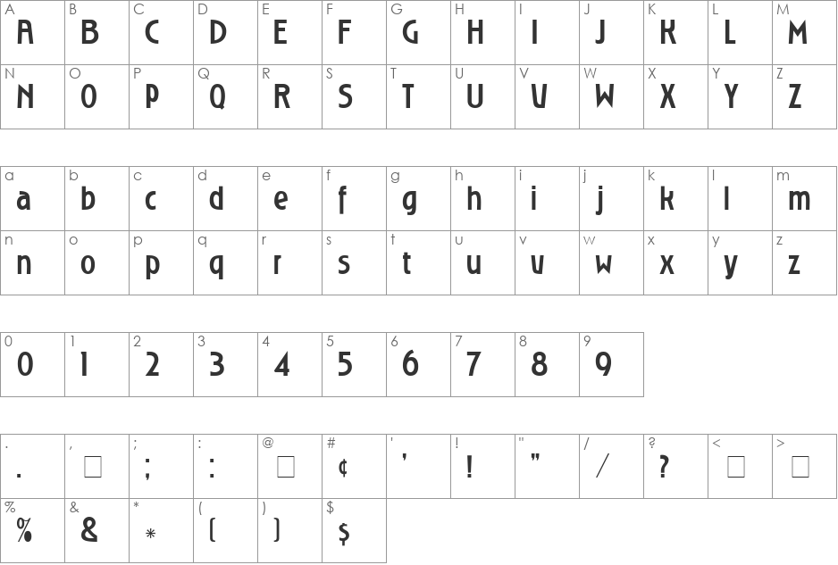 Roslyn Gothic Rus font character map preview