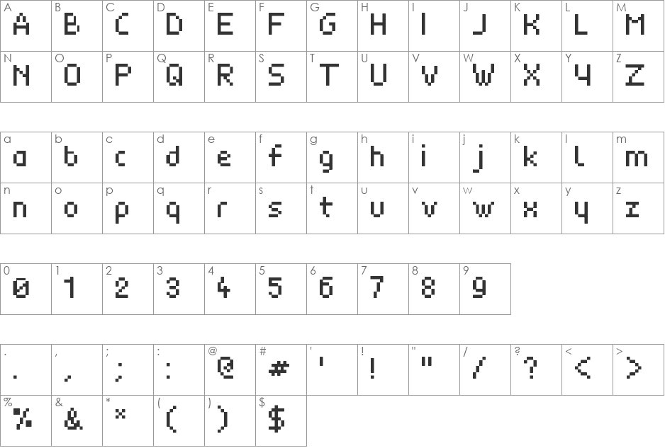 Rot 7pt font character map preview