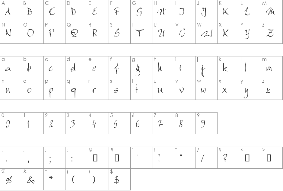 Bambino font character map preview