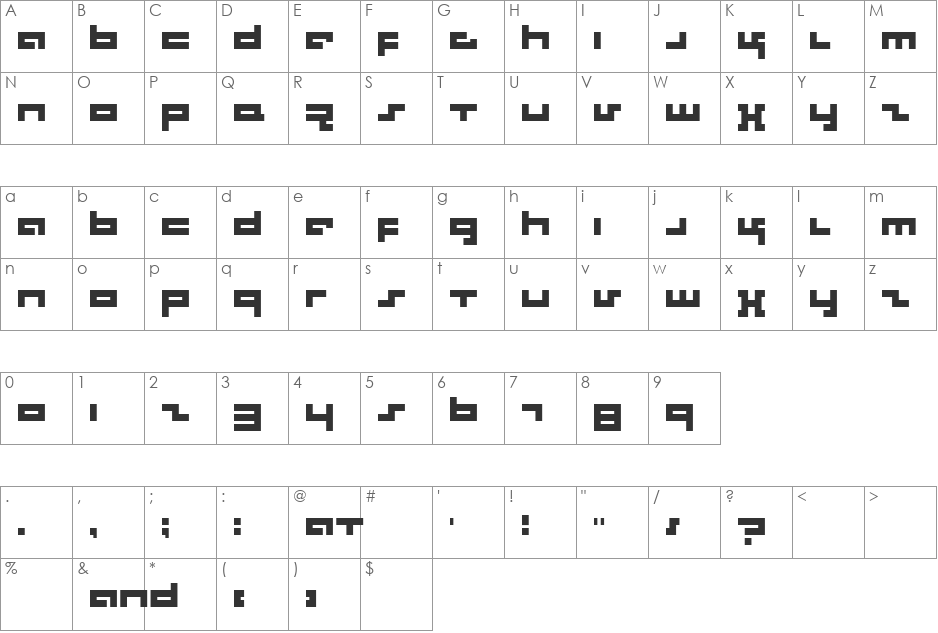 Rotek font character map preview