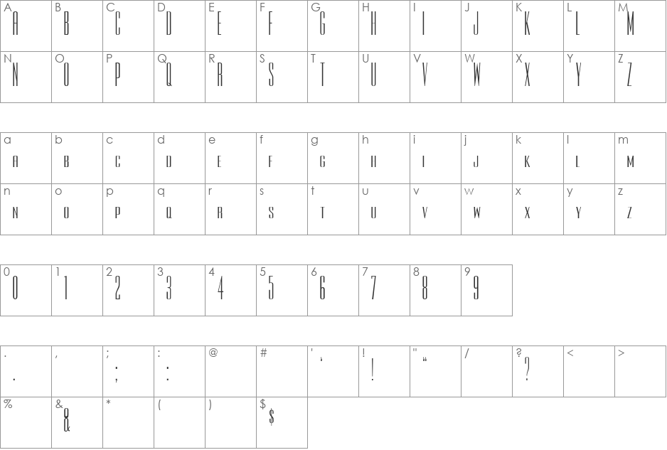 Rothman font character map preview