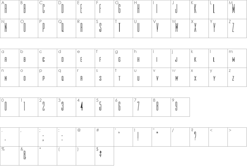 Rothman Hollow font character map preview