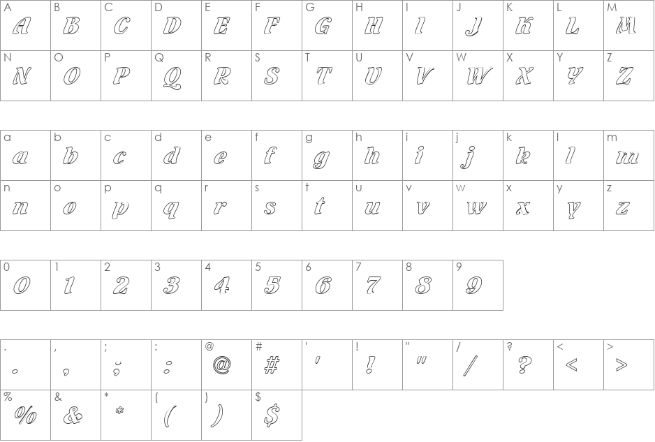 RothsteinOutline font character map preview