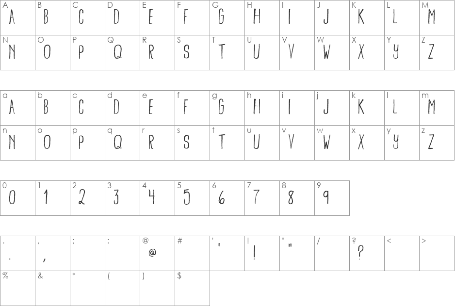Bamboo Brisk font character map preview