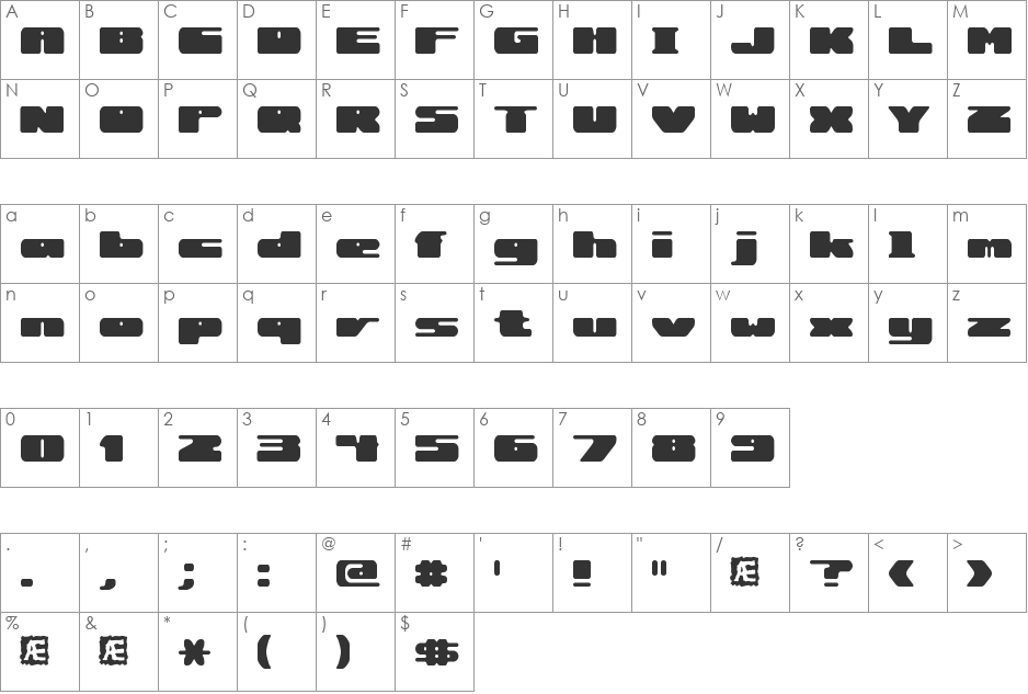 Rotund Outline BRK font character map preview