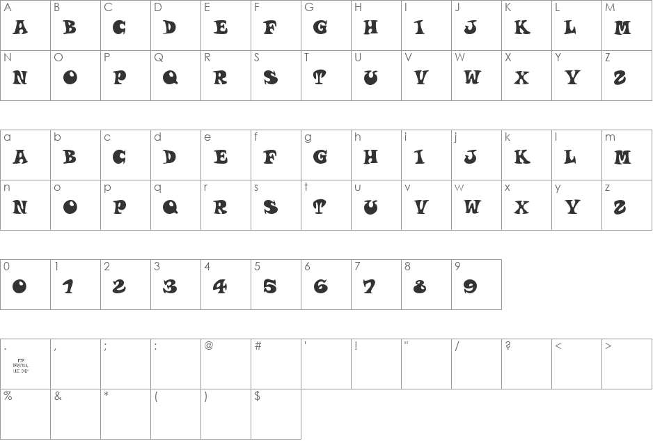 roucorns font character map preview