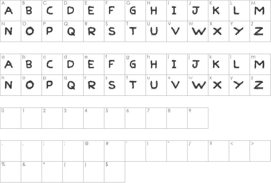 Rough Cut font character map preview