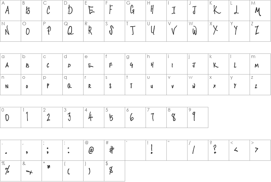 Rough Landing font character map preview