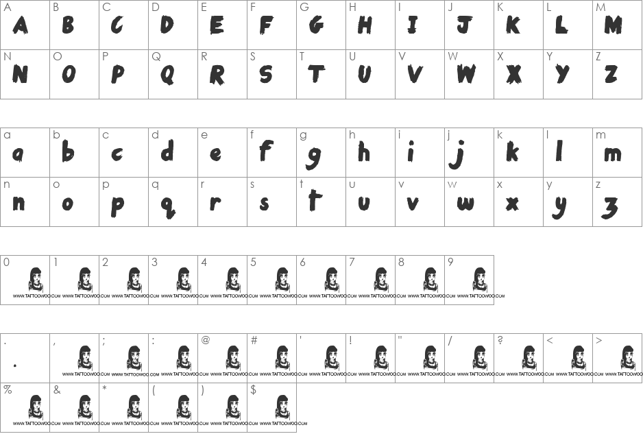 Rough Rider font character map preview