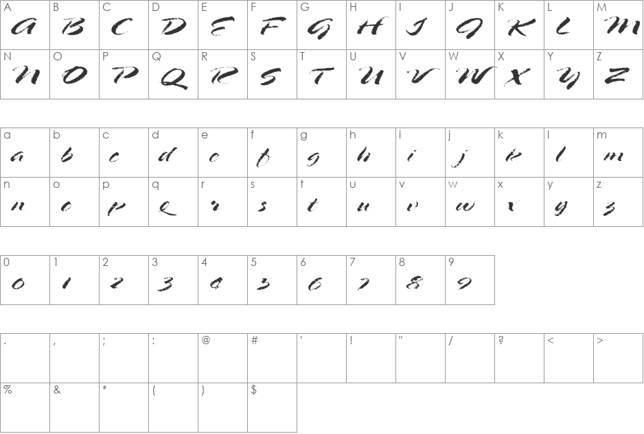 Rough Spring font character map preview