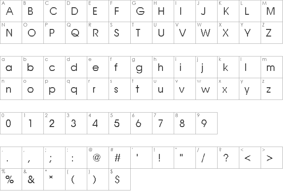 Rough02 Becker font character map preview