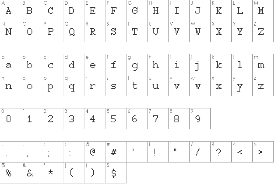 Rough22 Becker font character map preview
