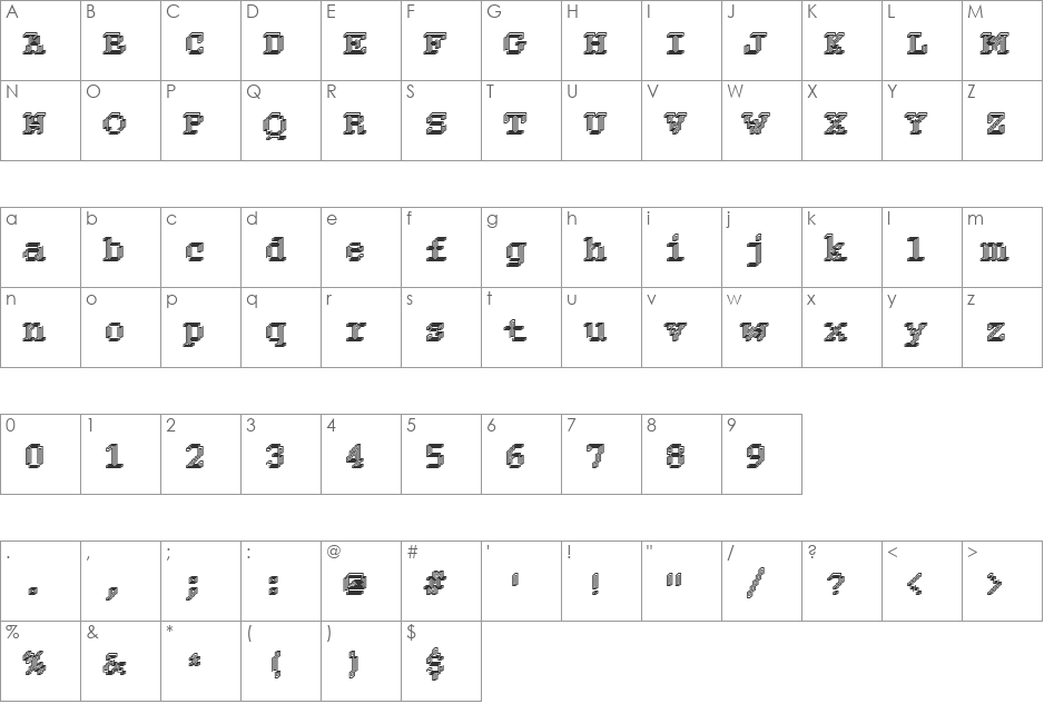 Rough24 Becker font character map preview