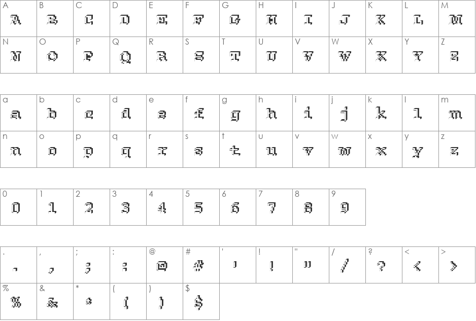 Rough25 Becker font character map preview