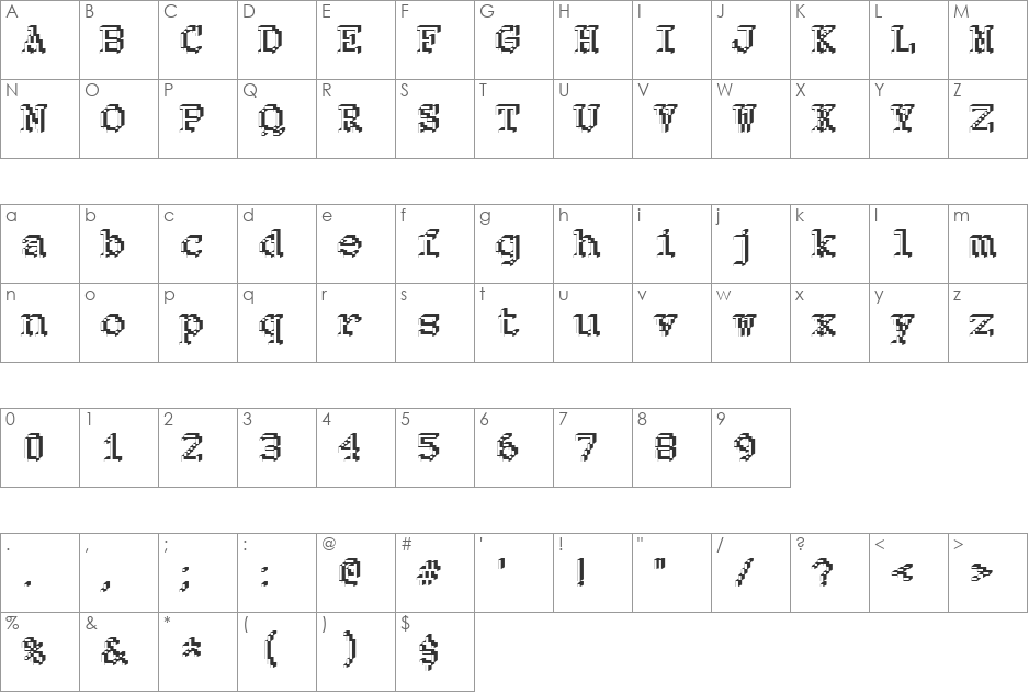 Rough26 Becker font character map preview