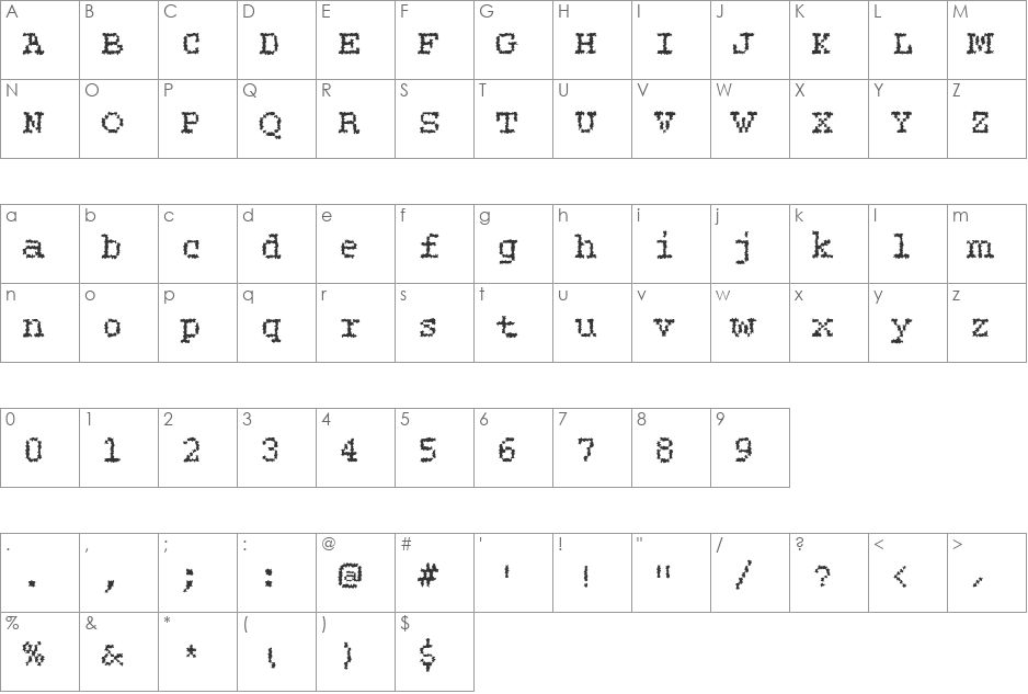 Rough28 Becker font character map preview