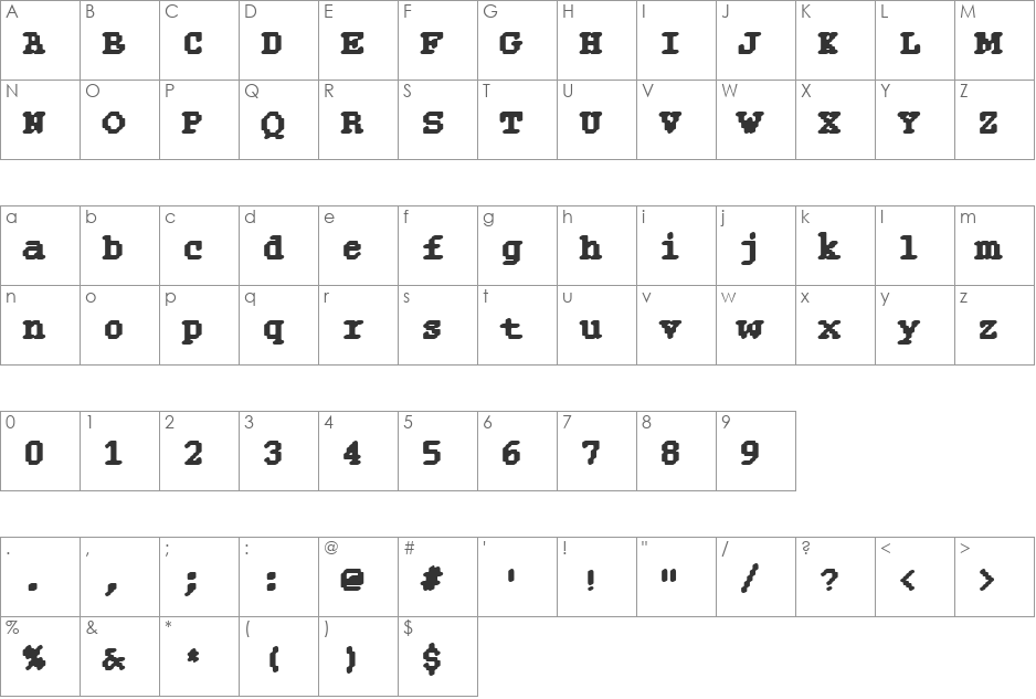 Rough29 Becker font character map preview