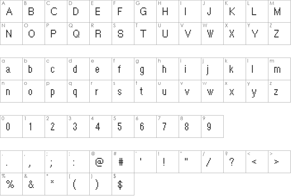 Rough41 Becker font character map preview