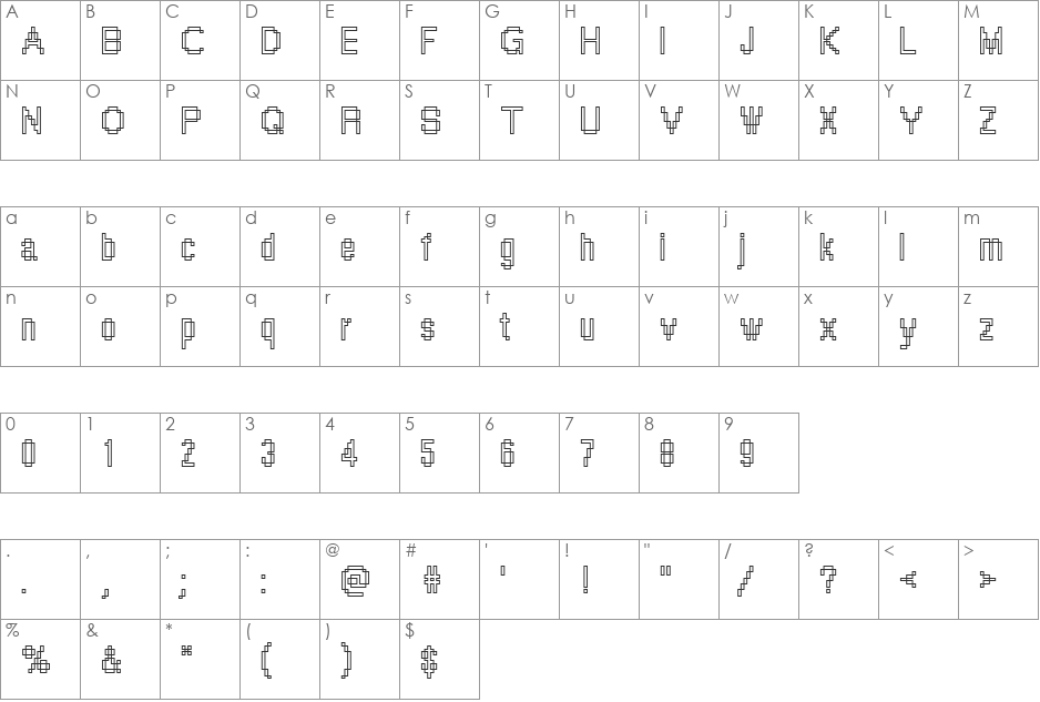 Rough43 Becker font character map preview