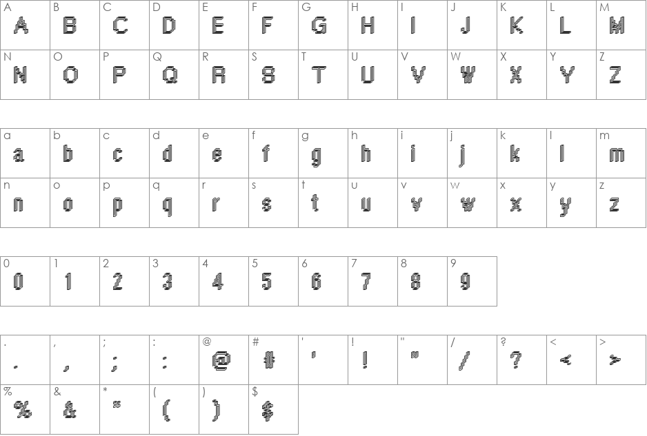 Rough44 Becker font character map preview