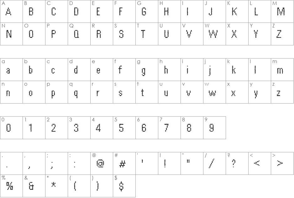 Rough57 Becker font character map preview