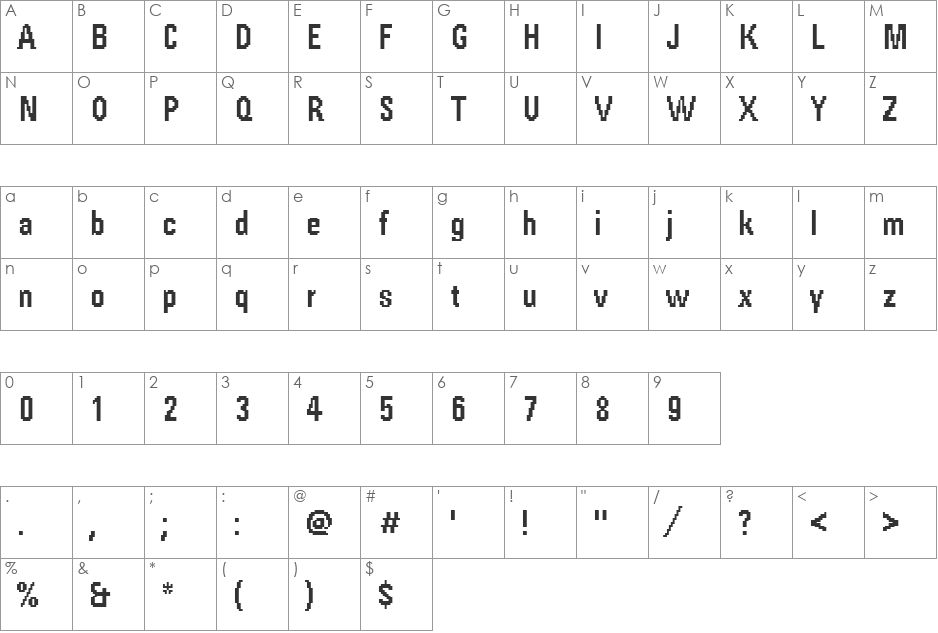 Rough62 Becker font character map preview