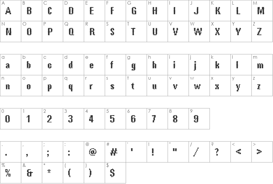 Rough67 Becker font character map preview
