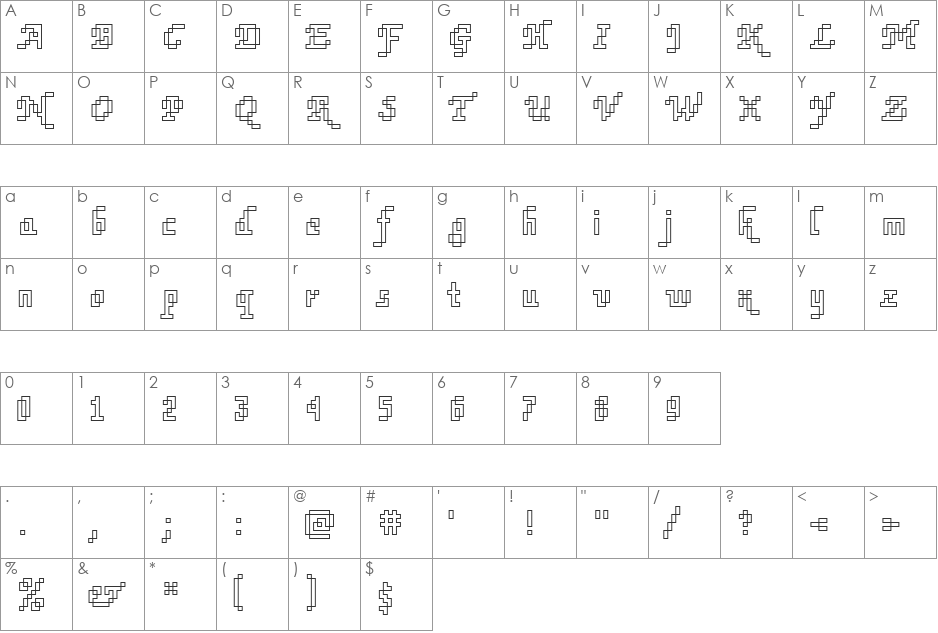 Rough73 Becker font character map preview