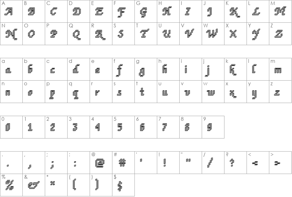 Rough74 Becker font character map preview