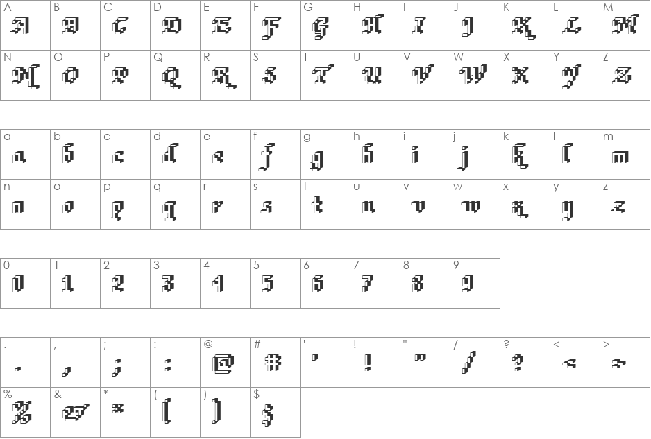 Rough75 Becker font character map preview