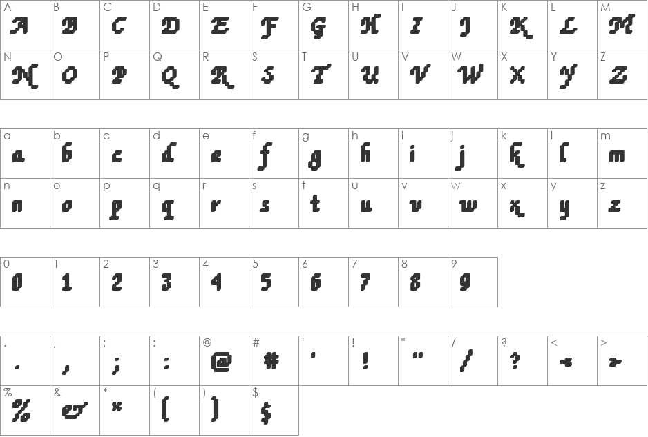Rough79 Becker font character map preview
