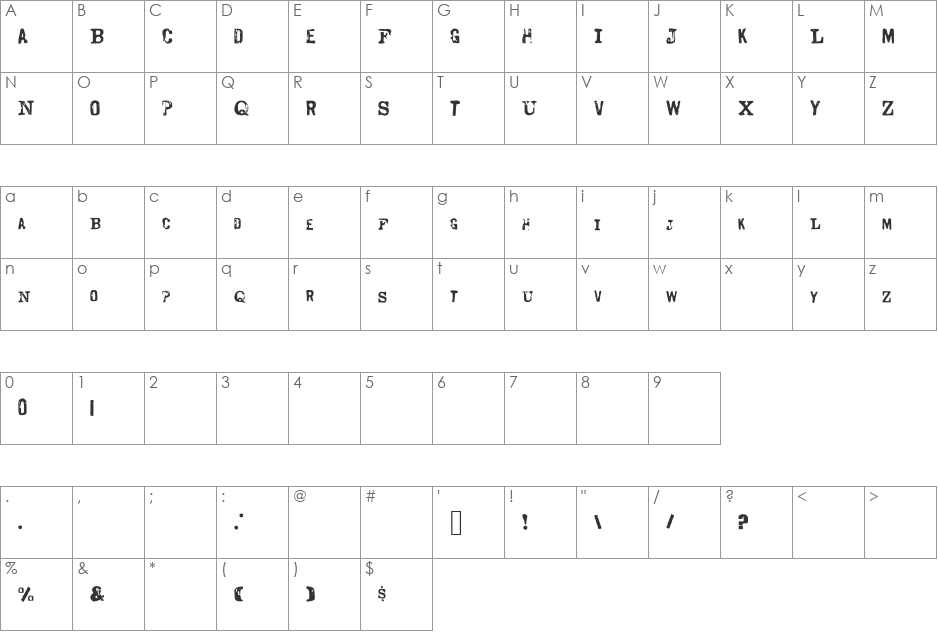 RoughTpugh font character map preview