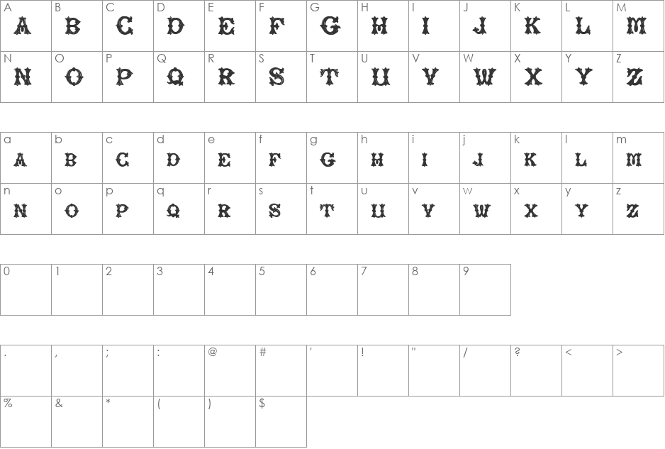 RoughTuscan font character map preview