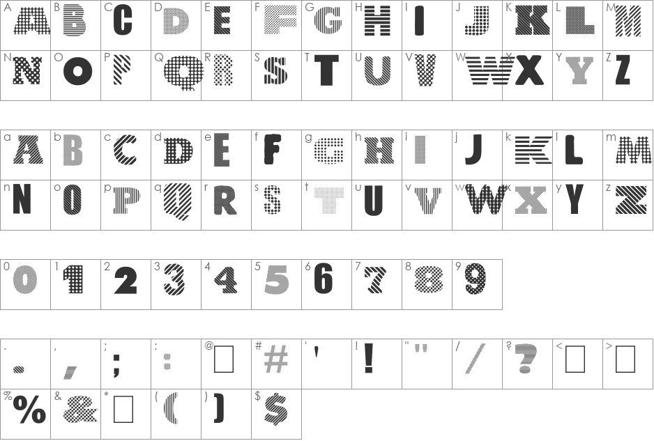 Roundabout font character map preview