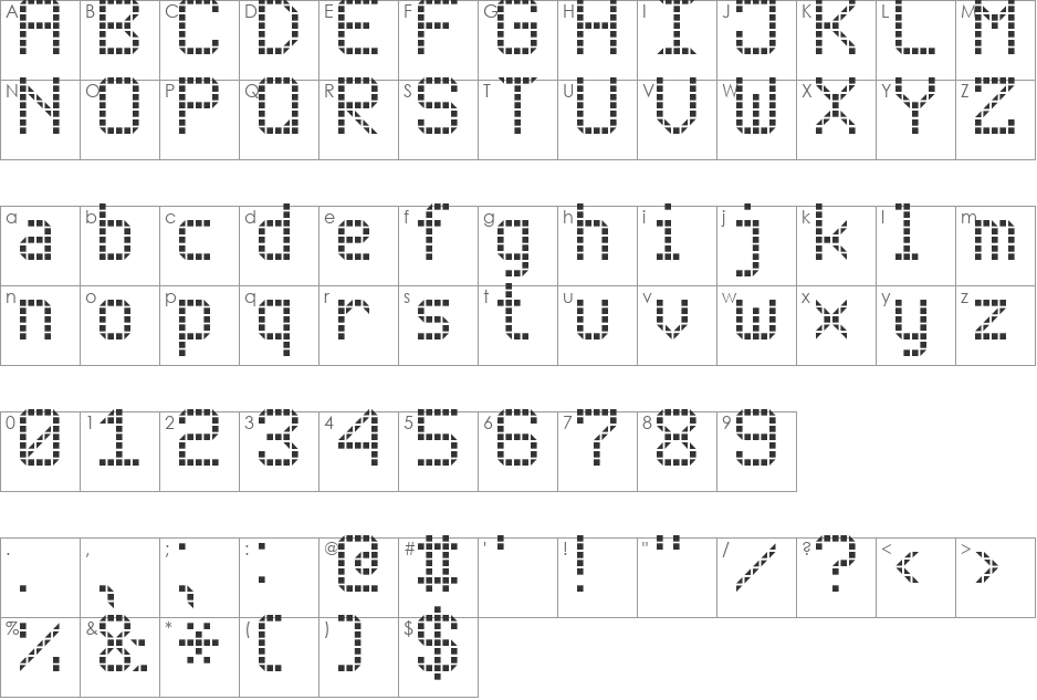 Rounded LED Board-7 font character map preview