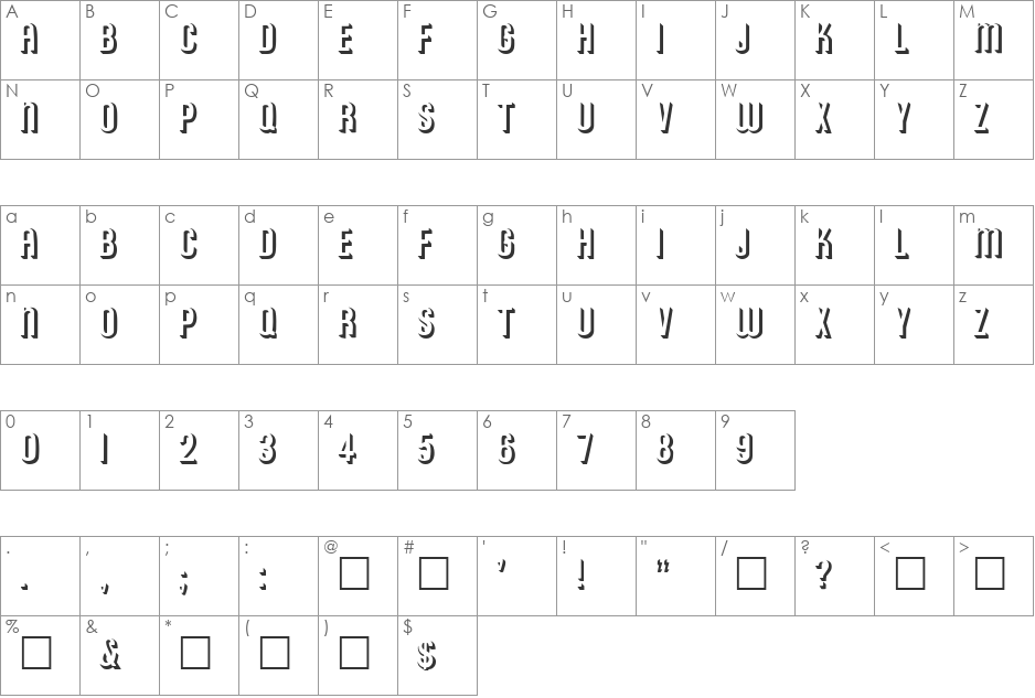 RoundedRelief font character map preview