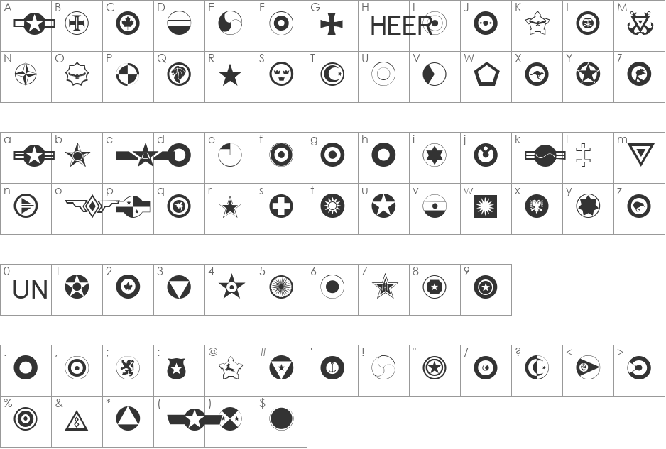 Roundels font character map preview