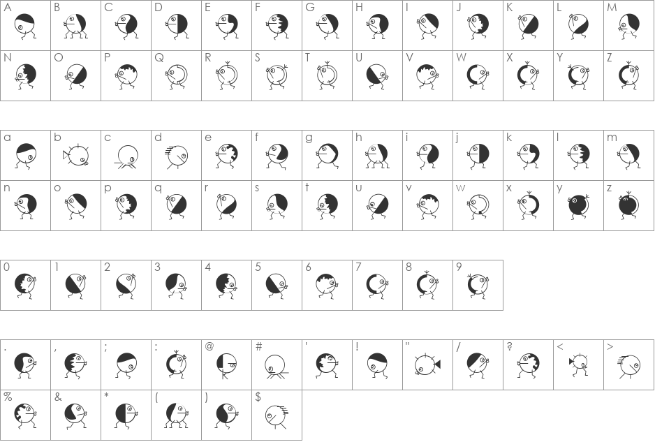 RoundHeads font character map preview