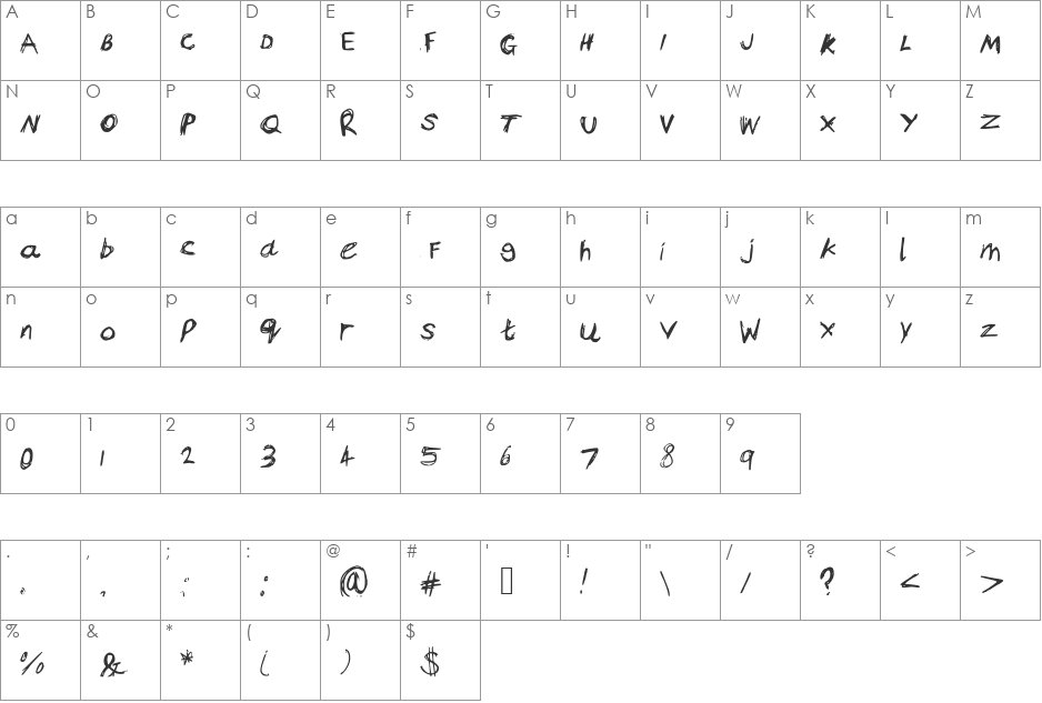 Bam_s_Notes font character map preview