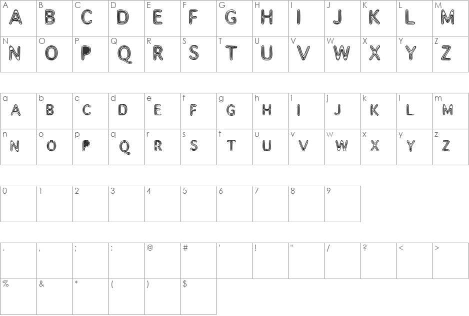 roundinround font character map preview