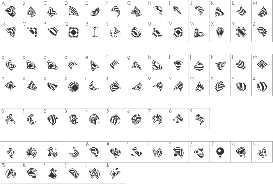 RoundOpArt font character map preview