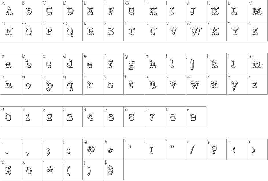 RoundUpShadow font character map preview