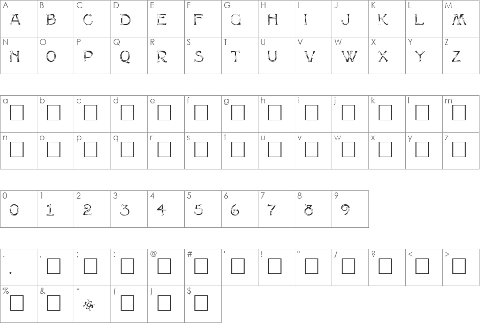 Rousseau Caps font character map preview
