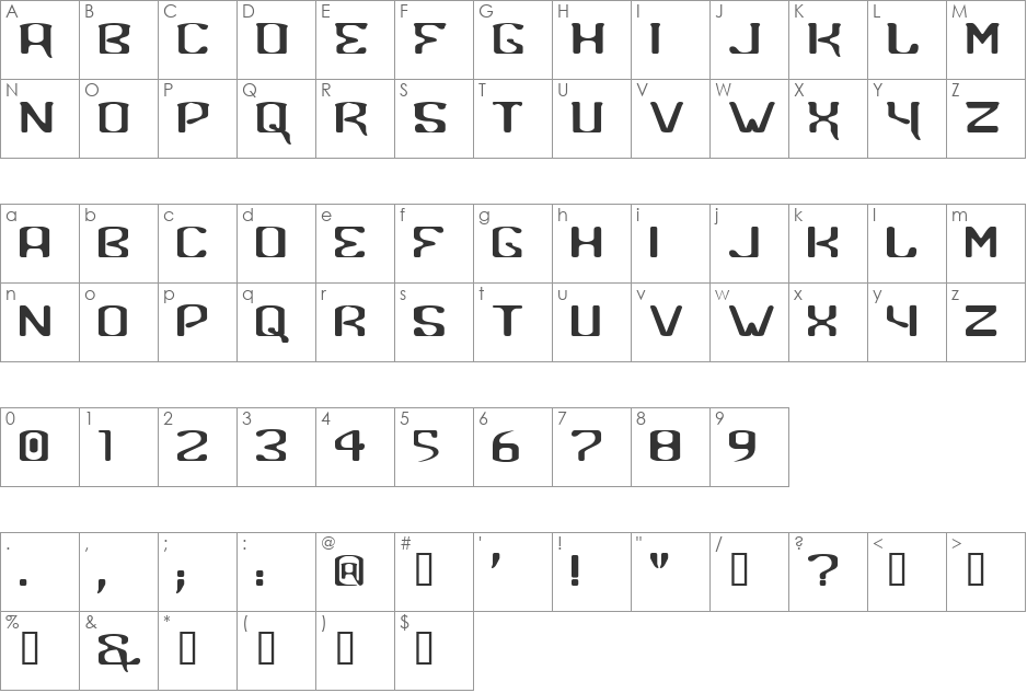 Banana font character map preview