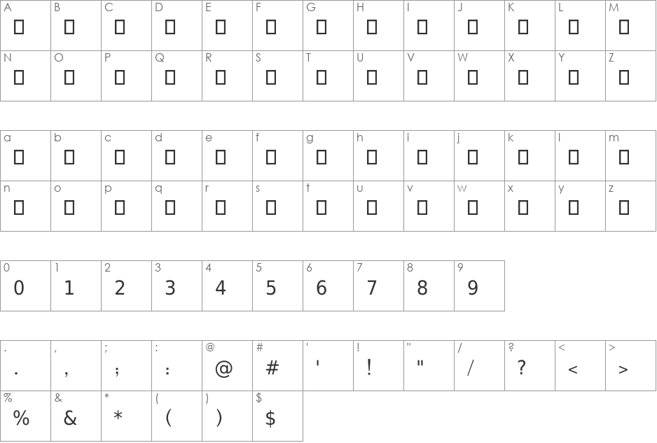 Roya font character map preview