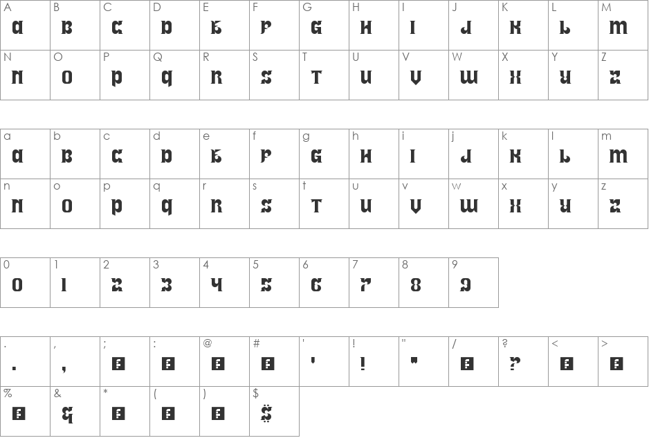 Royal font character map preview