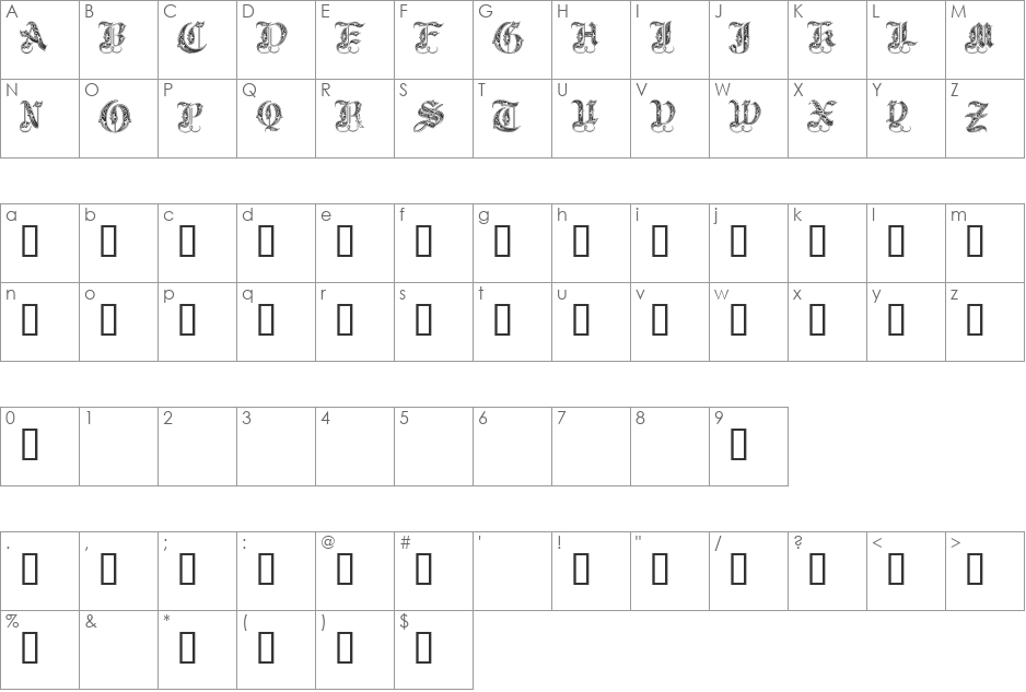 Royal font character map preview