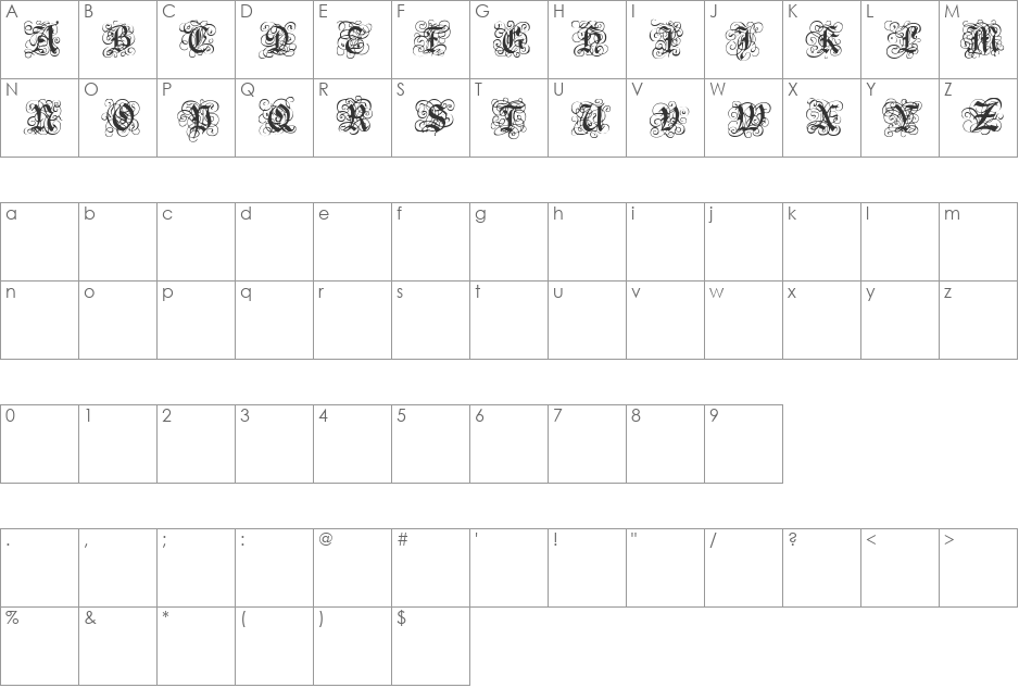 ROYAL GOTHIC font character map preview