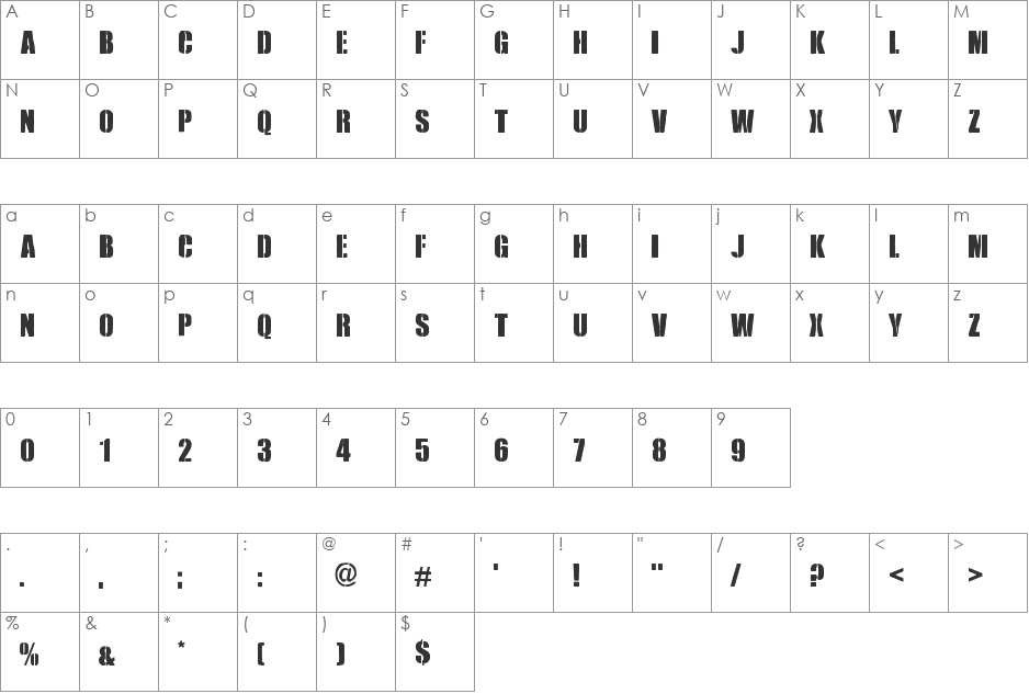 Royal Rumble font character map preview