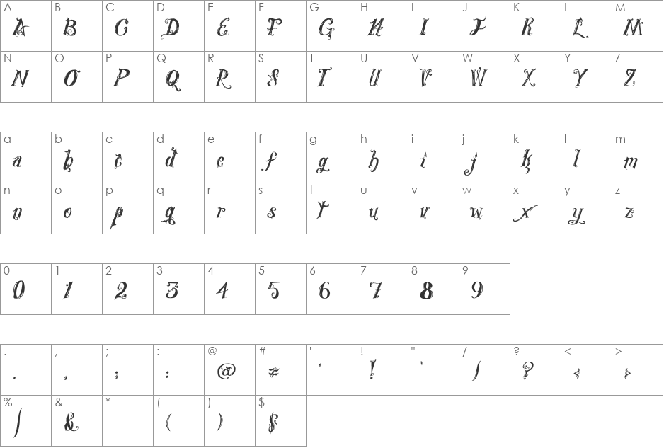 Royal Vanity font character map preview